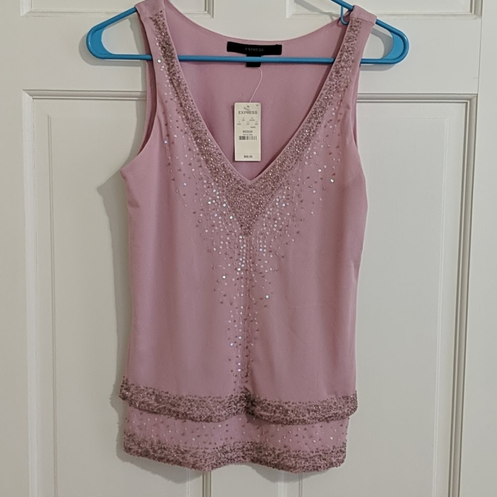 NWT Pink Beaded Sleeveless Top